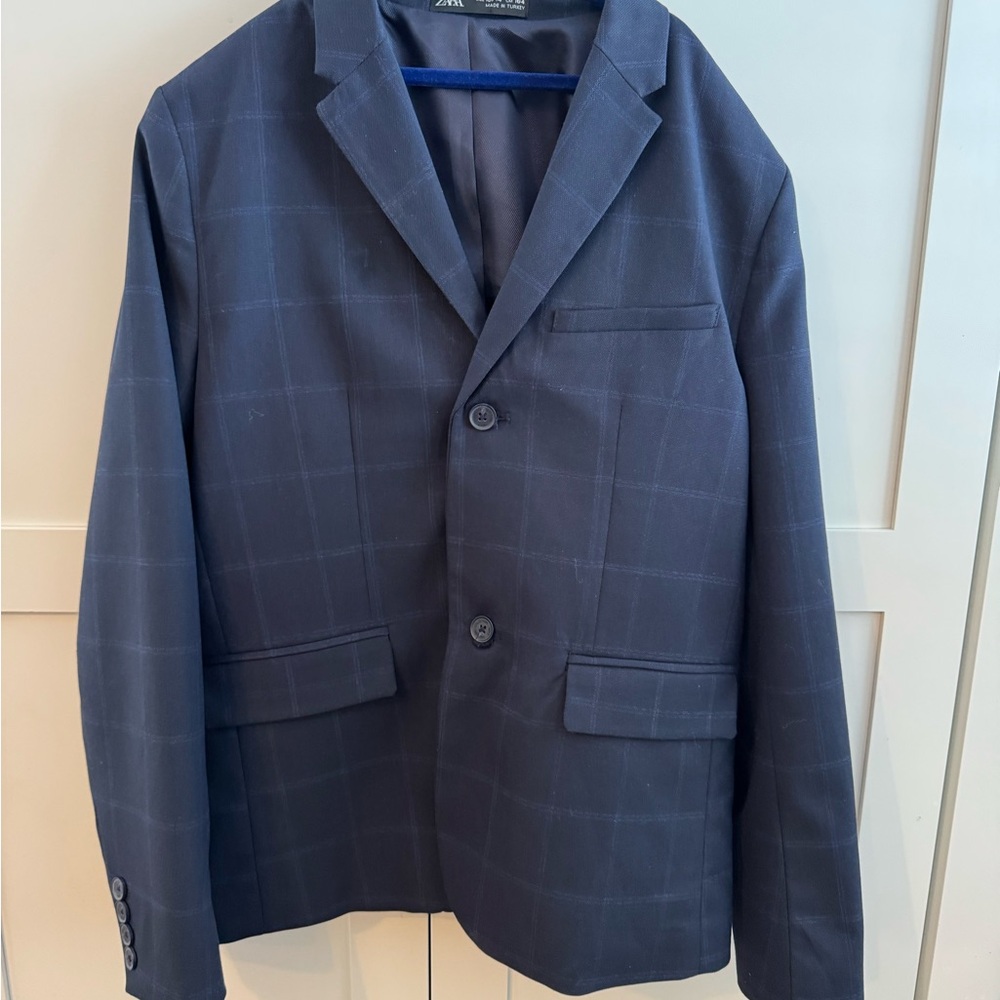 Zara Dark Blue Checkered Blazer